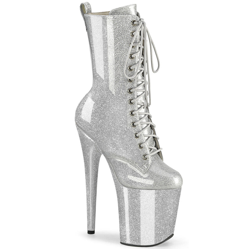 Pleaser Flamingo 1040GP Womens 8 Inch Heel, Platform Front Lace Calf Length Pole Dance Boots