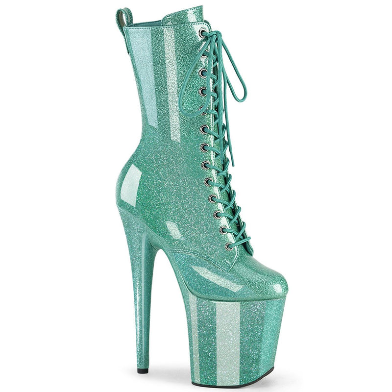 Pleaser Flamingo 1040GP Womens 8 Inch Heel, Platform Front Lace Calf Length Pole Dance Boots