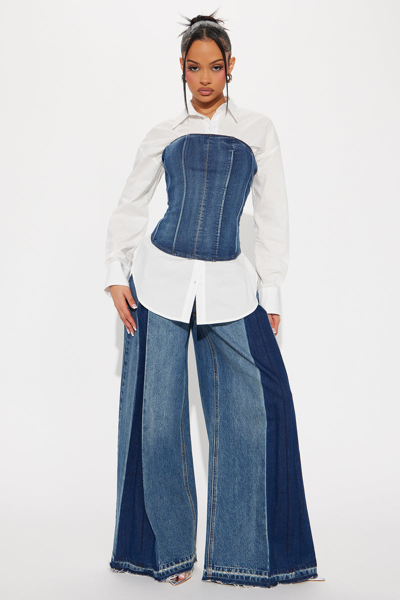 No Attitude Shirt Corset Top - White/Blue