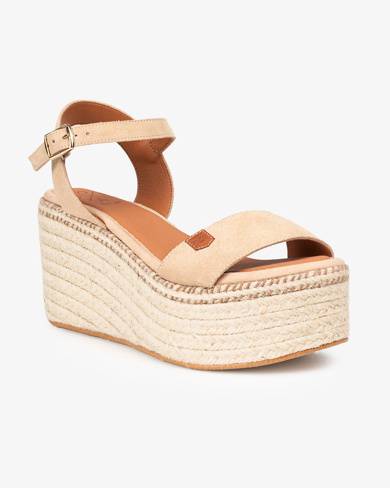 Cuña Alta Tofari Serraje Beige con hebilla