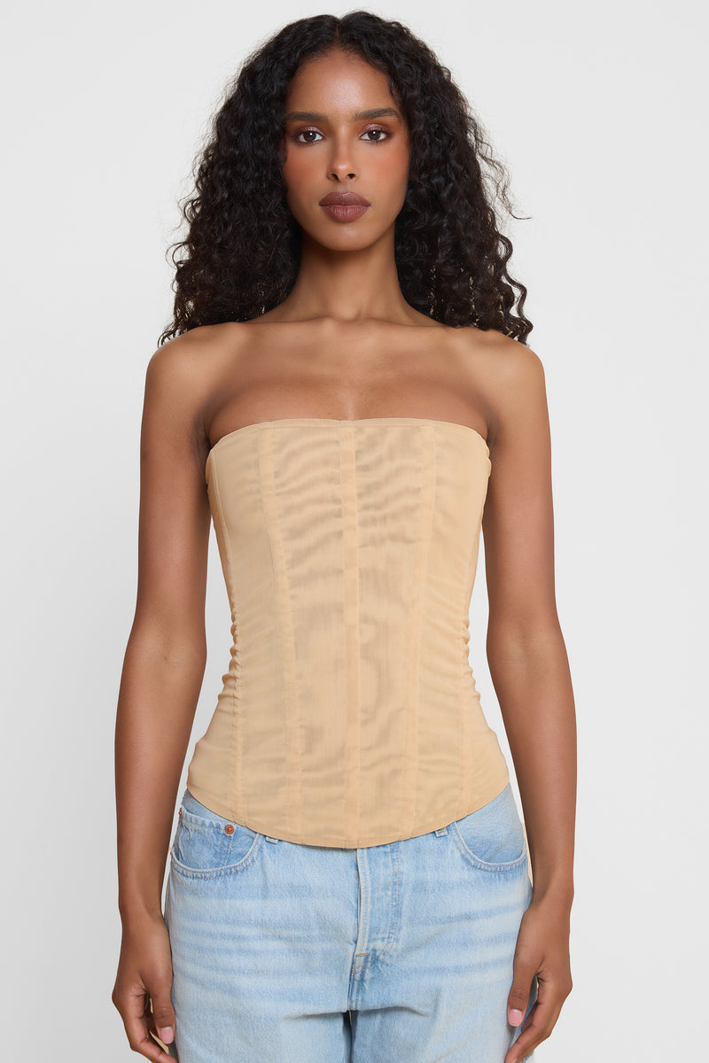 Muse Mesh Corset Top - Tan