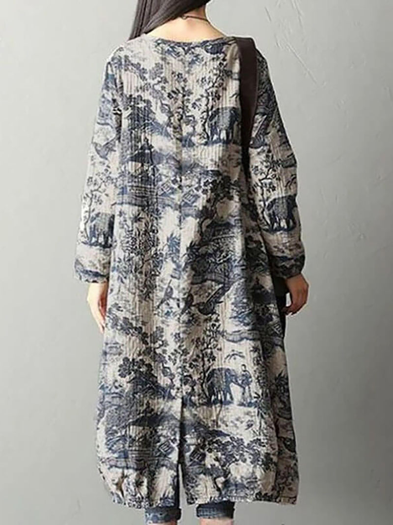Women's Plus Size Floral Cotton Vintage Casual Loose Printing Maxi Dress