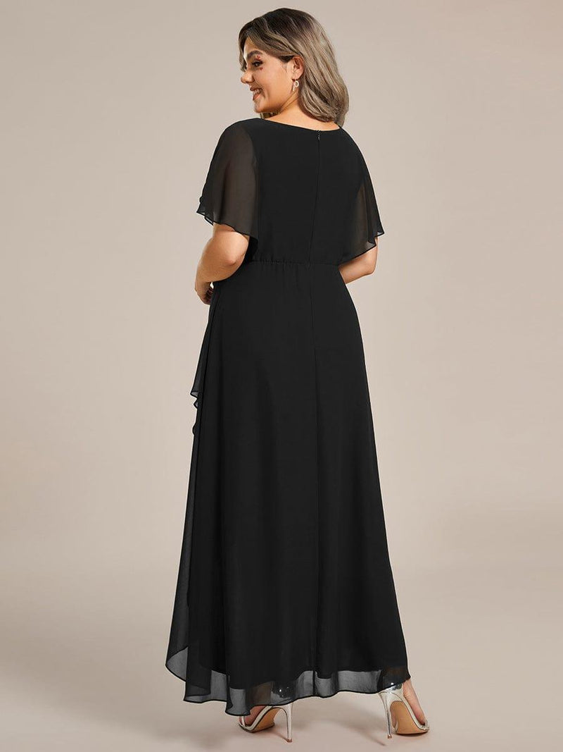 pretty LILAS|Plus Size Waist Applique A-Line Chiffon V-Neck Evening Dress