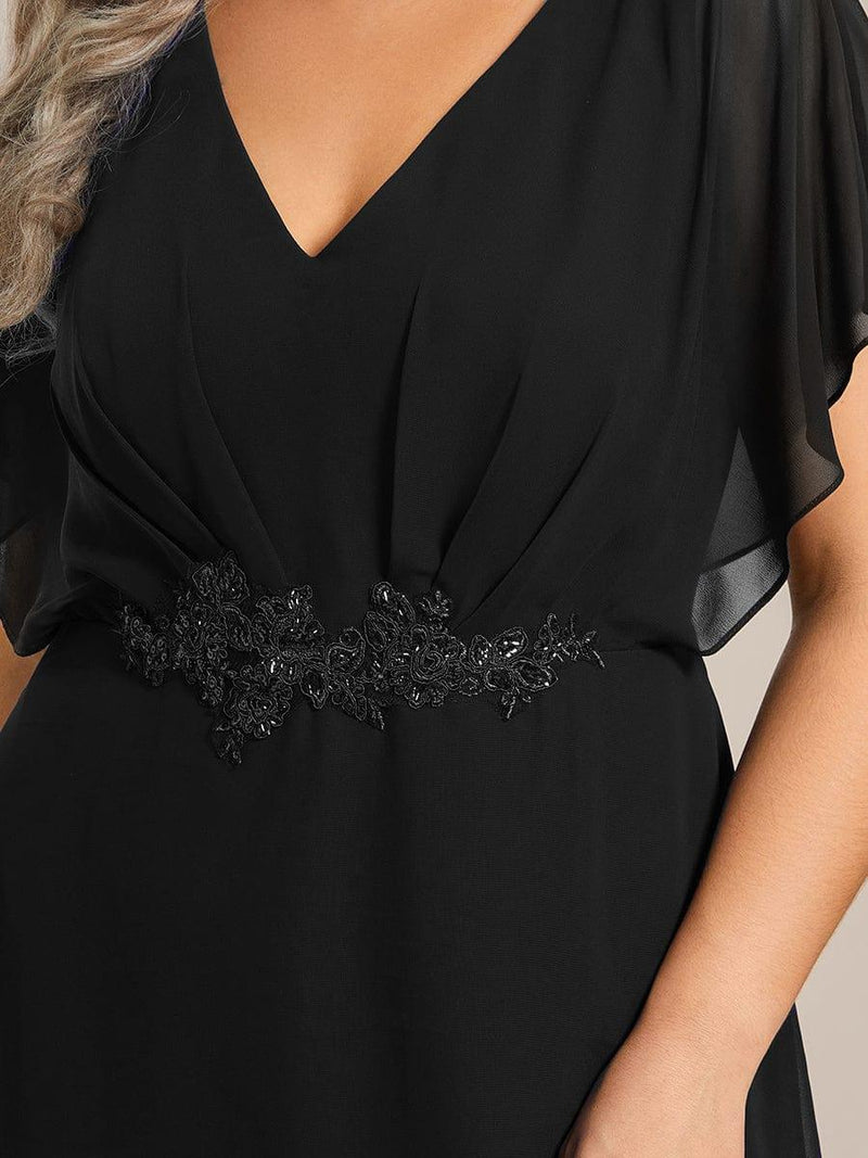 pretty LILAS|Plus Size Waist Applique A-Line Chiffon V-Neck Evening Dress