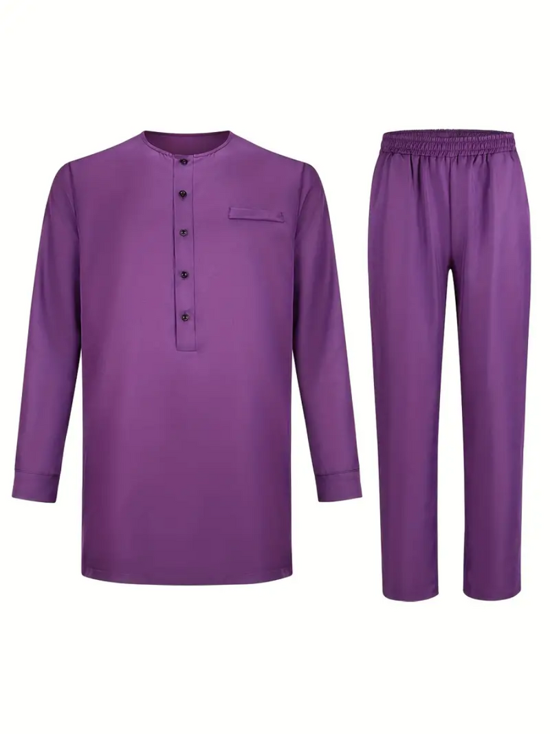 Plus Size African Plain Purple Long Sleeve Men's Set