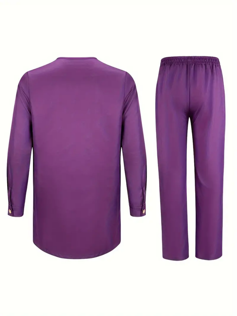 Plus Size African Plain Purple Long Sleeve Men's Set