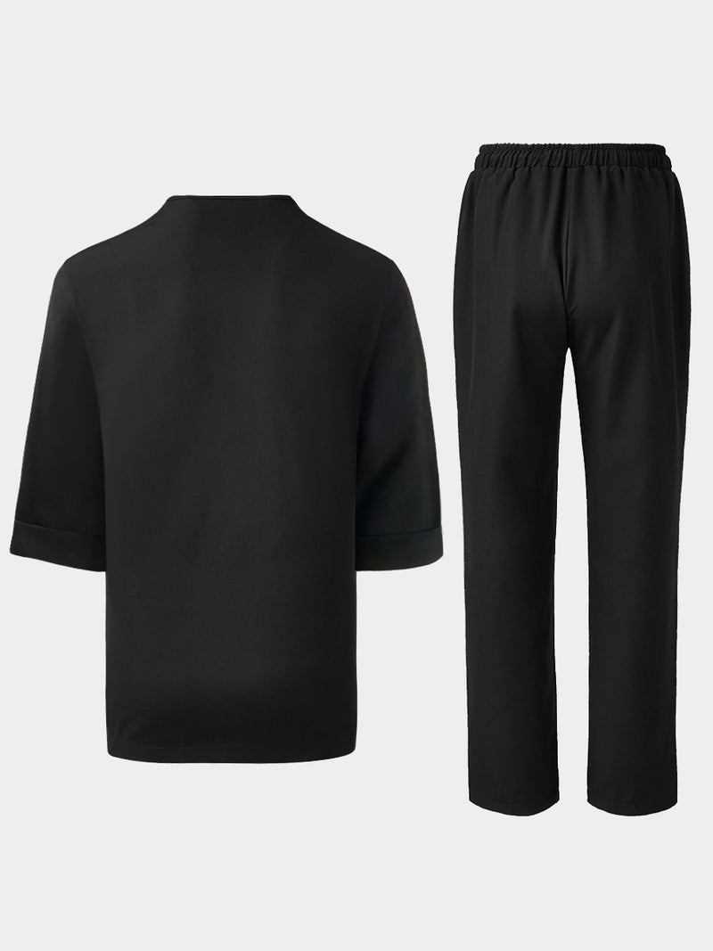 Plus Size New Black Round Neck Men's Pants Set