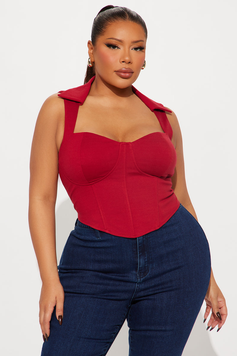 The Mia Double Lined Ponte Corset Top - Red
