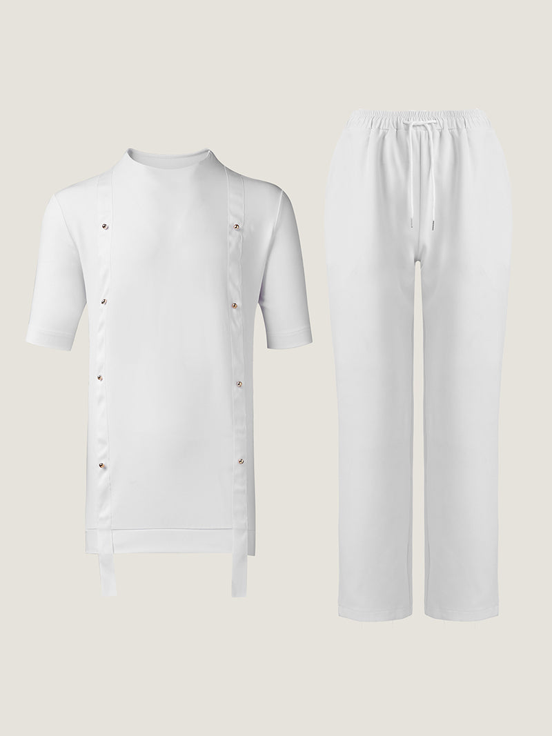 Plus Size Metal Detail Short Sleeve Men's Set