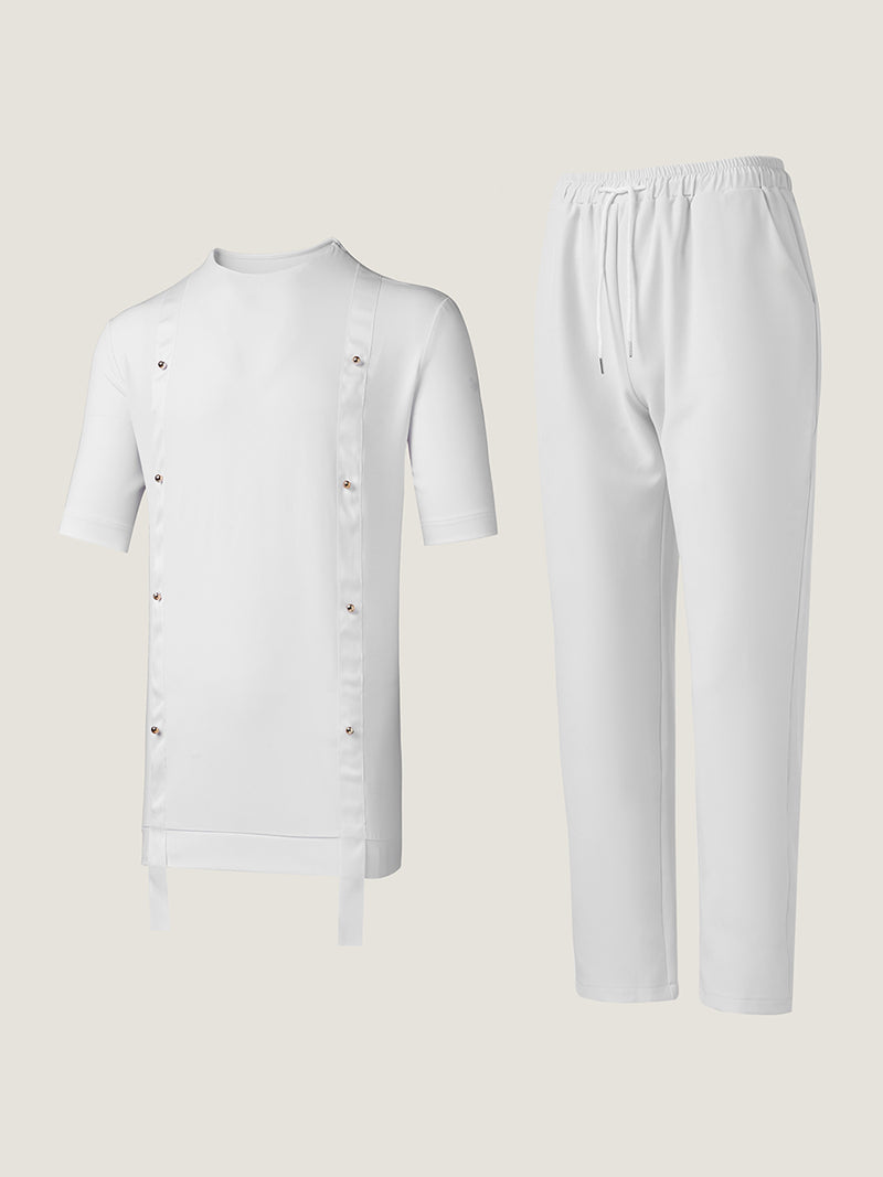 Plus Size Metal Detail Short Sleeve Men's Set