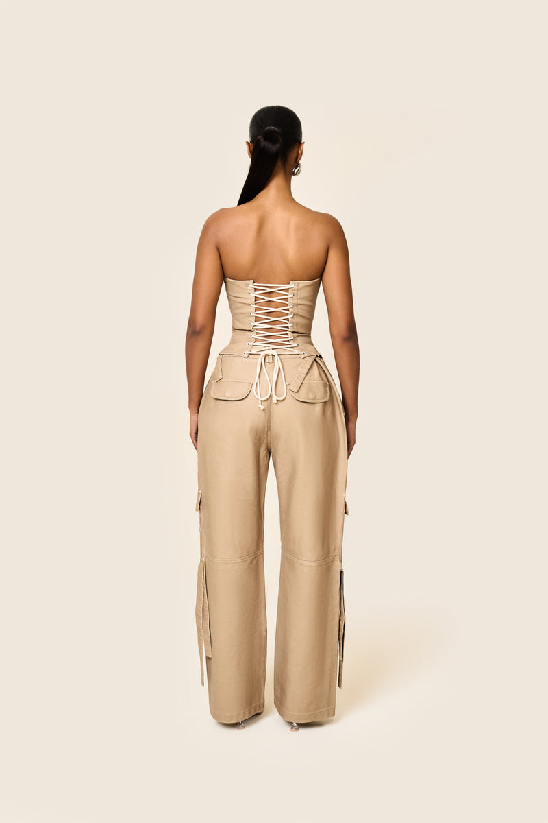 The Zeda Corset in Light Brown Wash