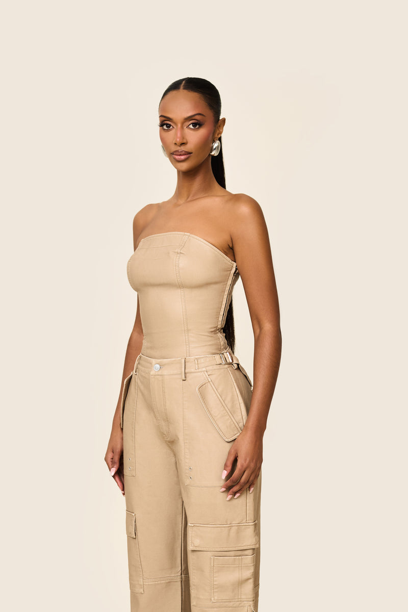 The Zeda Corset in Light Brown Wash