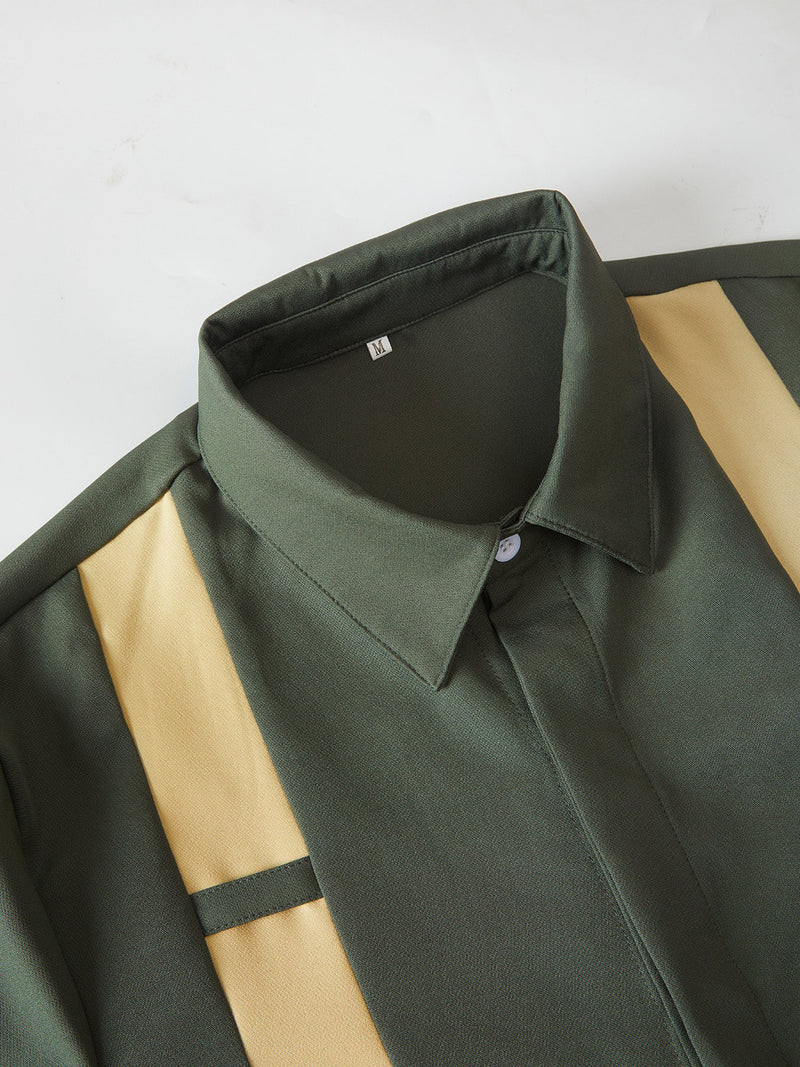 Plus Size Turndown Collar Colorblock Men's Set