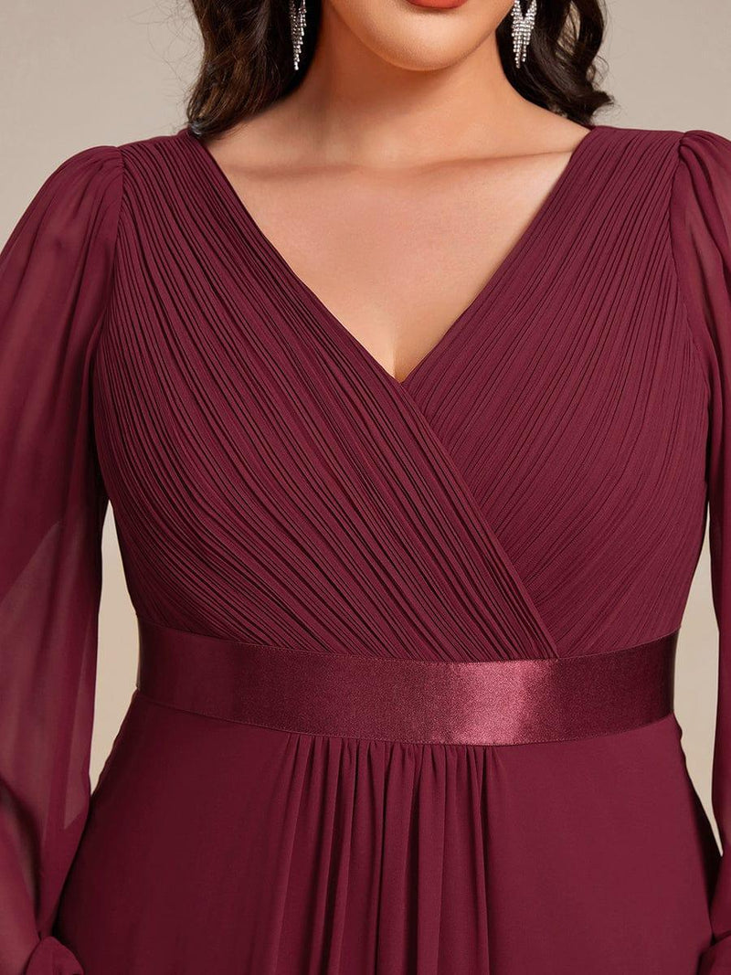 pretty KEYLA|Plus Size A-Line Long Sleeve Chiffon Pleated Formal Dress