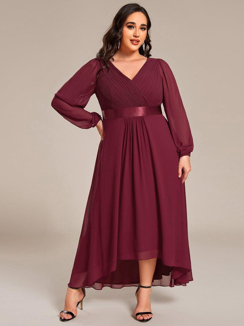 pretty KEYLA|Plus Size A-Line Long Sleeve Chiffon Pleated Formal Dress