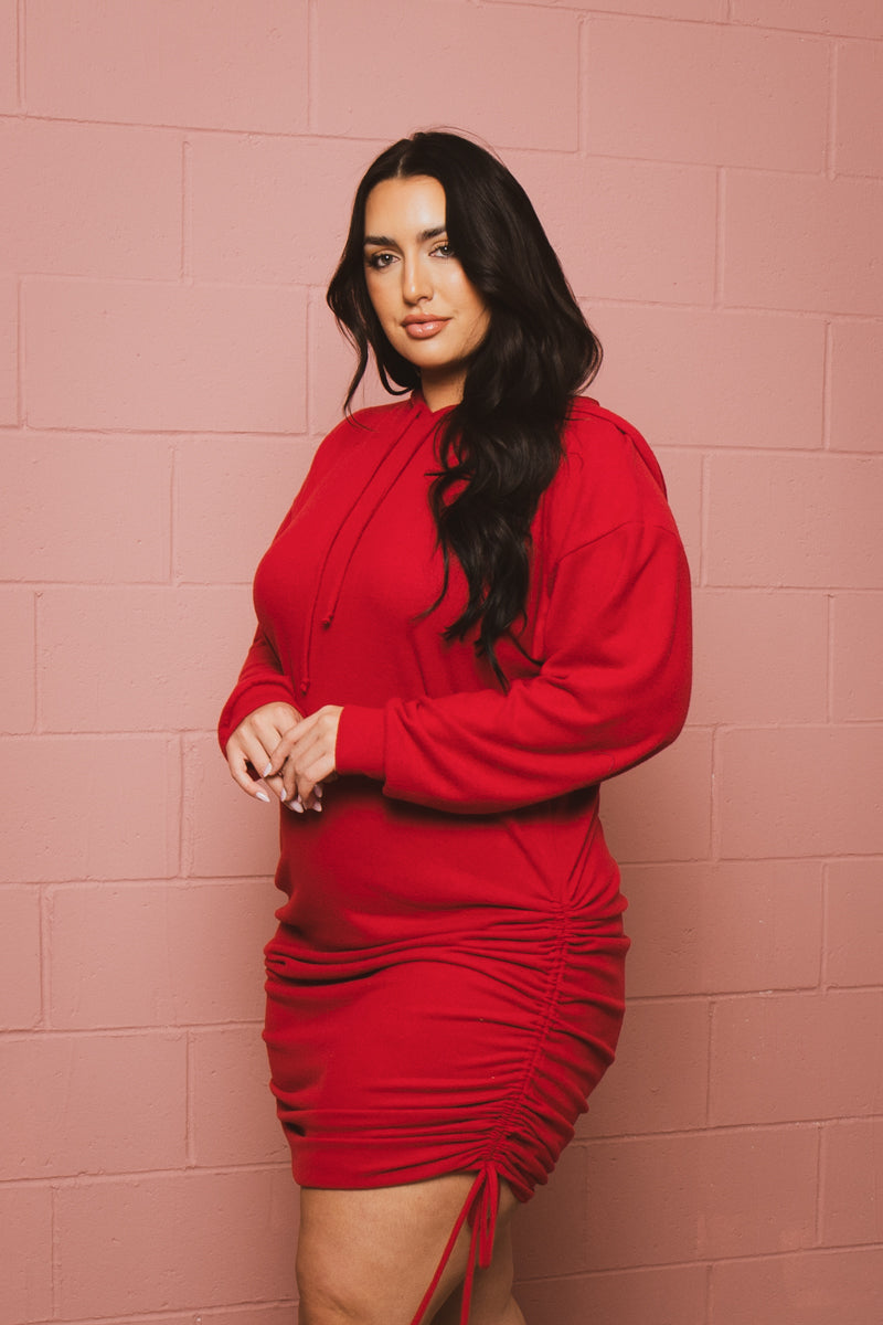 Plus Size Cassie Hooded Mini Dress - Red