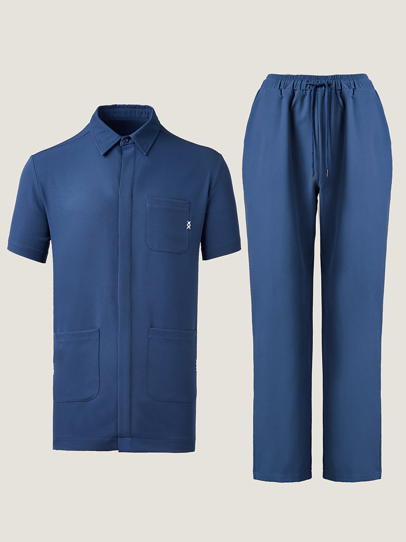 Plus Size Short Sleeve Button Down Men's Set