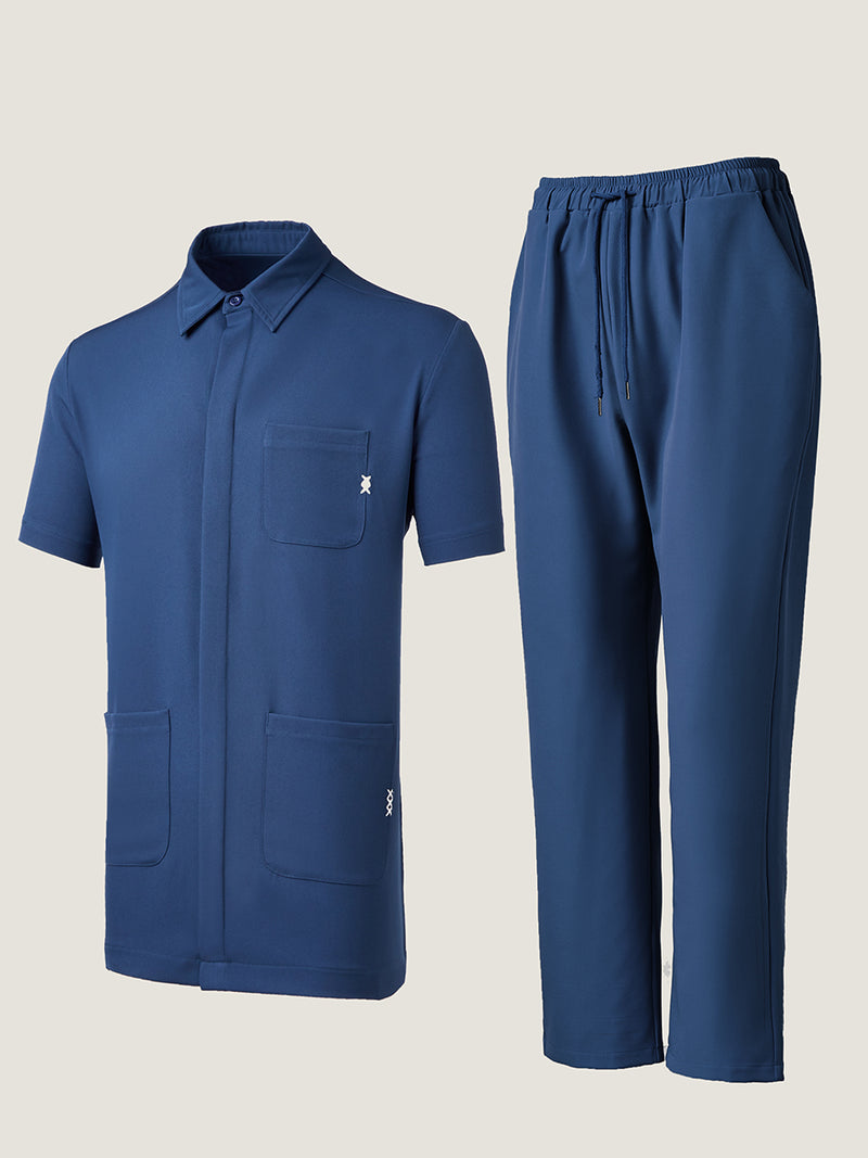 Plus Size Short Sleeve Button Down Men's Set