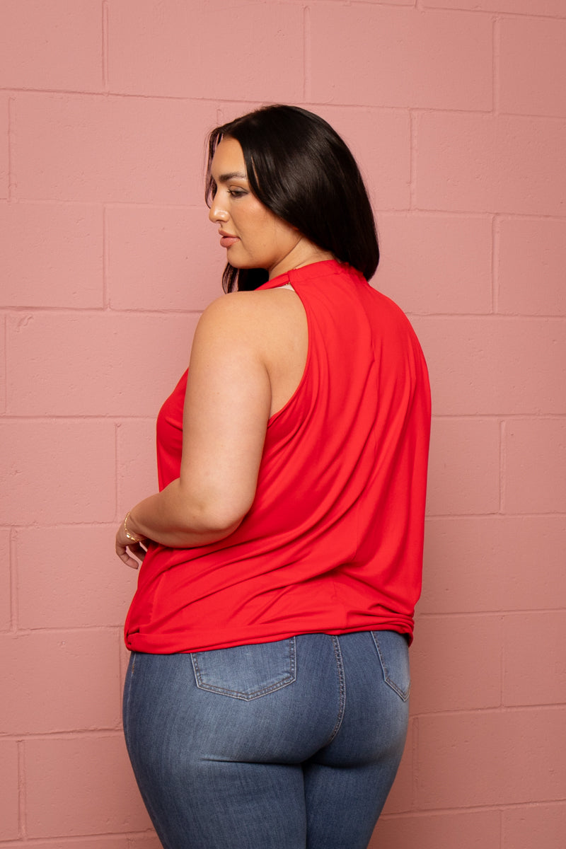 Plus Size  Surplice Halter Top - Red