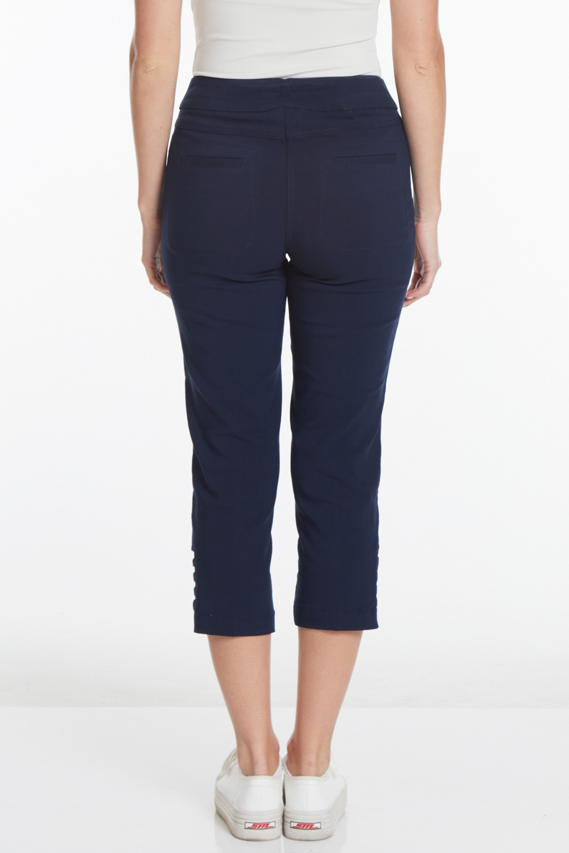 Plus Size Midnight Blue Cropped Pants with Pockets & Strap Hem Vents