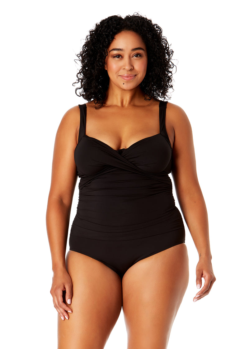 Women's Plus Size Live In Color Underwire Surplice One Piece Swimsuit