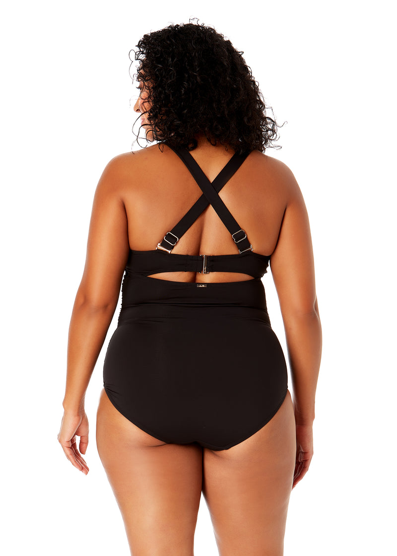 Women's Plus Size Live In Color Underwire Surplice One Piece Swimsuit