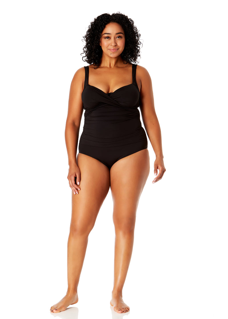 Women's Plus Size Live In Color Underwire Surplice One Piece Swimsuit