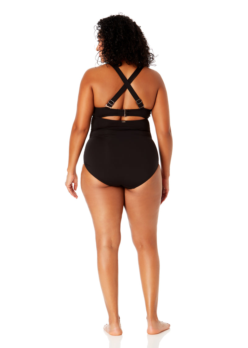 Women's Plus Size Live In Color Underwire Surplice One Piece Swimsuit