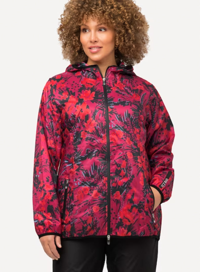 Ulla Popken Weatherproof Functional Tropical Floral Print Jacket Plus Size