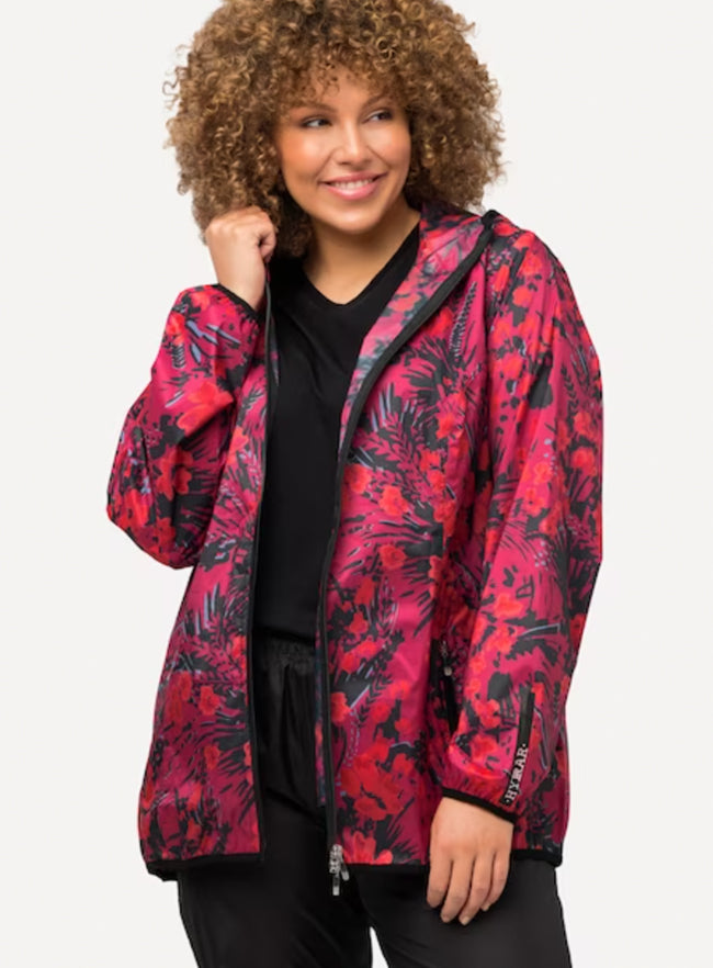 Ulla Popken Weatherproof Functional Tropical Floral Print Jacket Plus Size