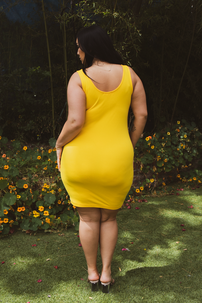 Plus Size Essential Tank Bodycon Dress- Yellow