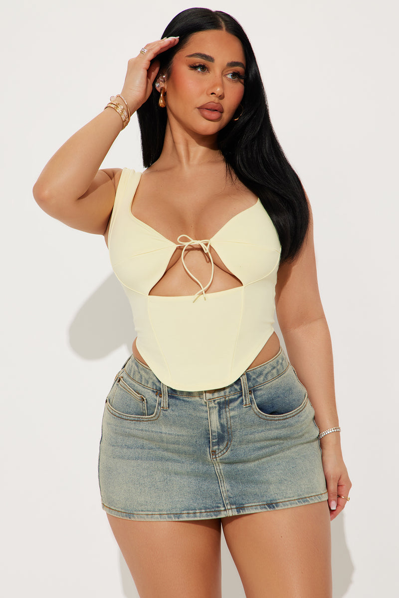 Paris Tie Front Corset Top - Butter Yellow