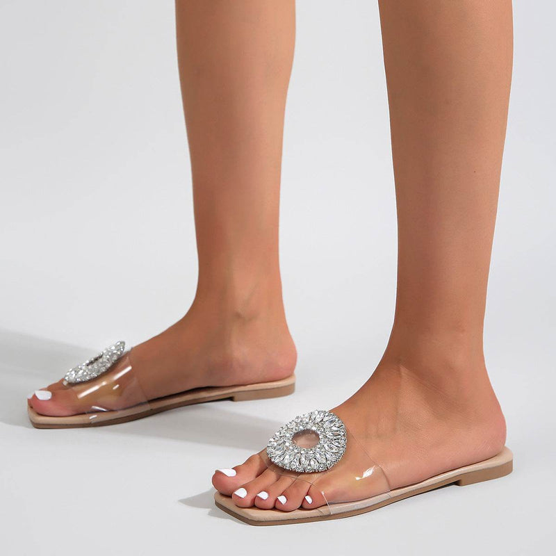Buycenter Plus Size Women’s Beach Sandals - Rhinestone Design, Multiple Sizes