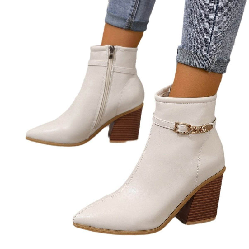 Women's Plus Size Chunky Heel Martin Boots - Side Zipper & Pointed Toe