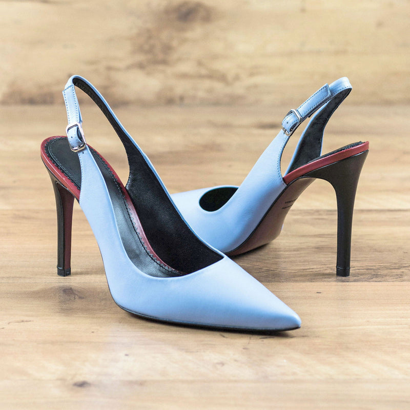 Women's Bologna Pointed Toe Slingback Leather Heels Wide Plus Size American Jeans 4764