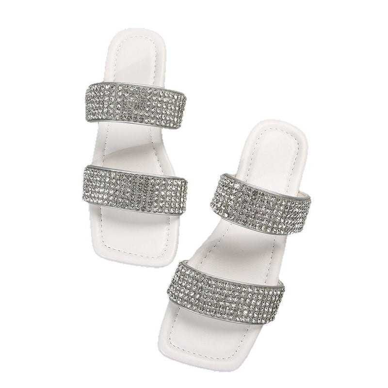 Women's Flat Plus Size Slippers Rhinestone