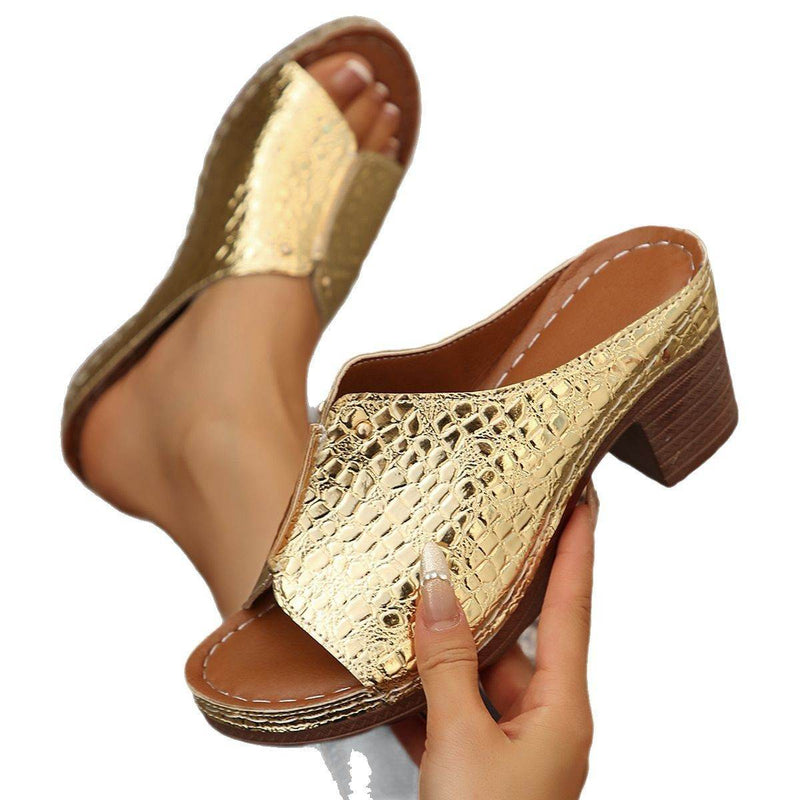 Buycenter Women's Plus Size Wedge Slippers - Peep Toe, Stylish Design
