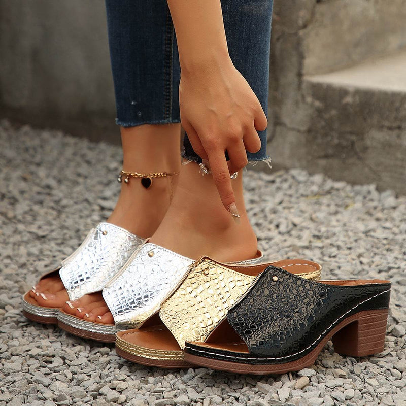 Buycenter Women's Plus Size Wedge Slippers - Peep Toe, Stylish Design