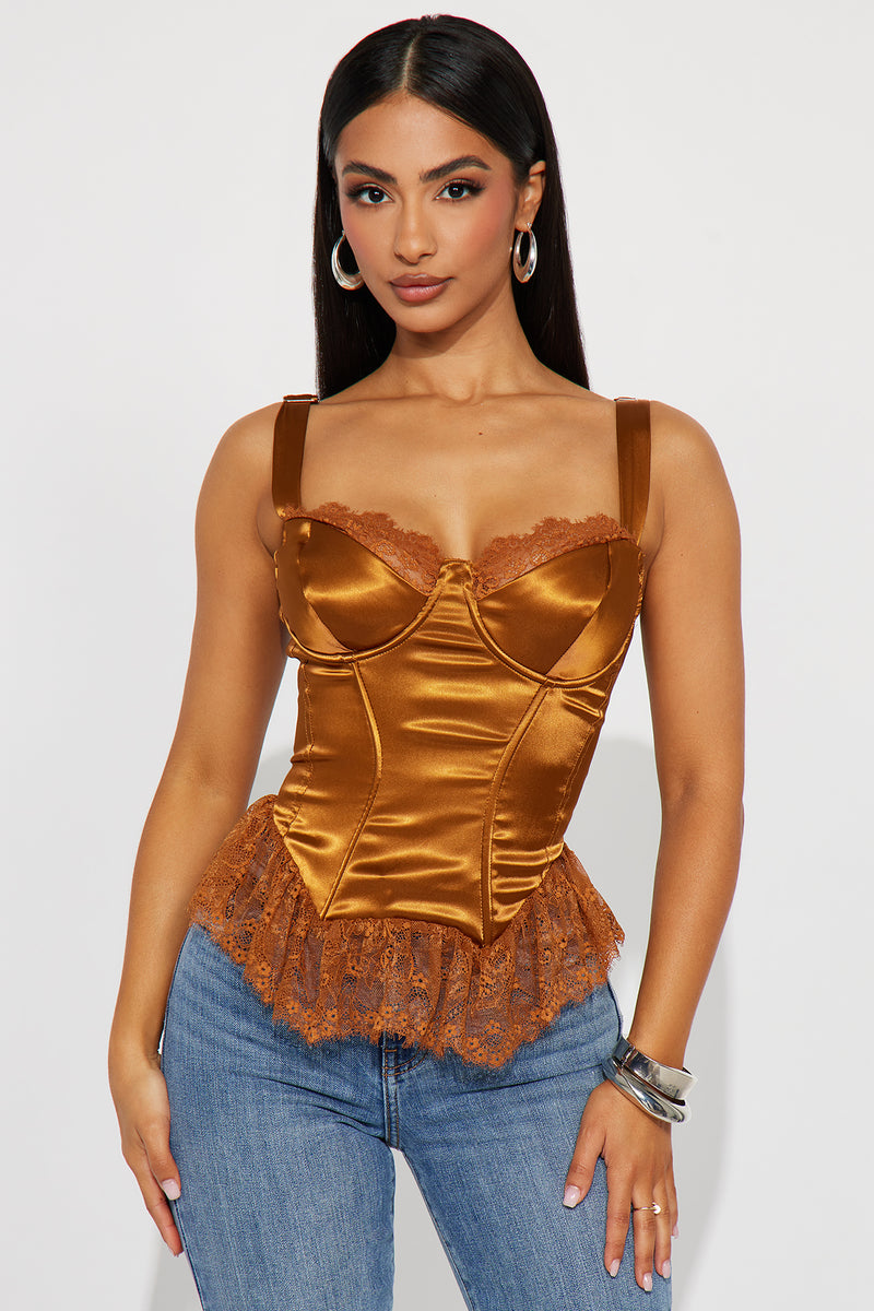 Timeless Temptation Satin Corset Top - Brown