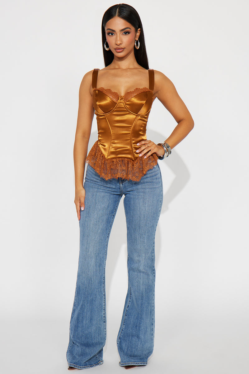 Timeless Temptation Satin Corset Top - Brown