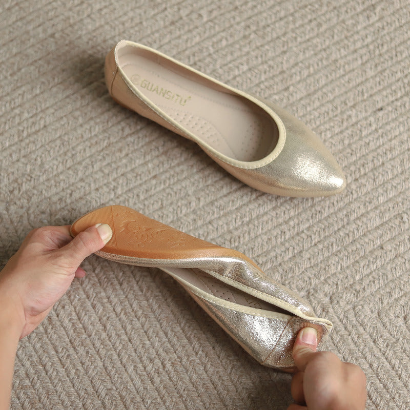 Petite to Plus Size Metallic Pointed Ballet Flats (31-45)