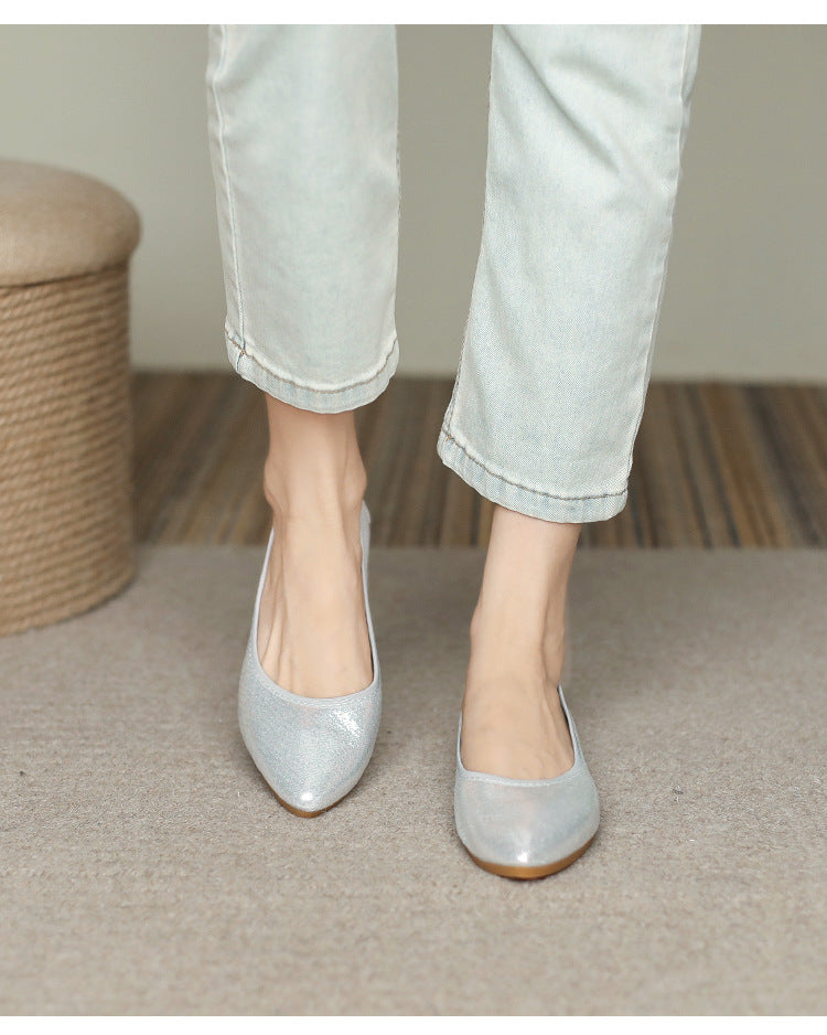 Petite to Plus Size Metallic Pointed Ballet Flats (31-45)