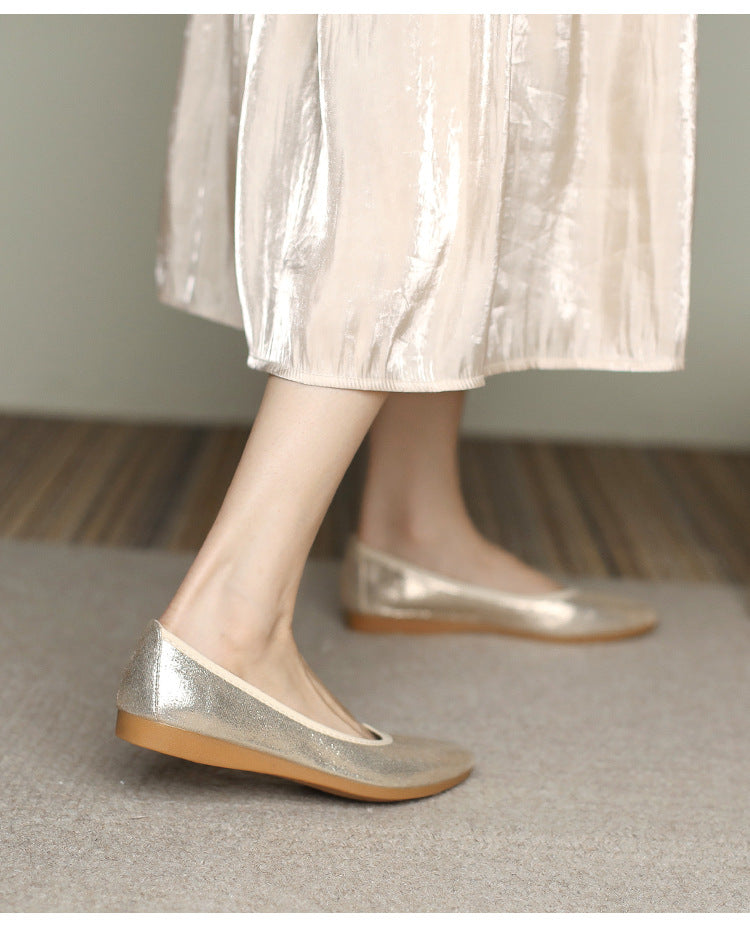 Petite to Plus Size Metallic Pointed Ballet Flats (31-45)