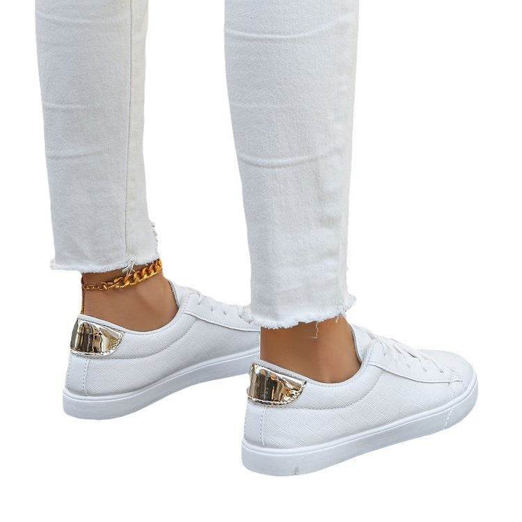 Buycenter Women's Lace-Up Sneakers - Casual White Flats in Plus Sizes