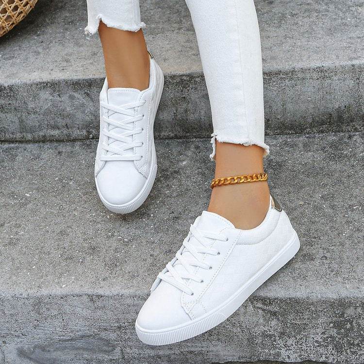 Buycenter Women's Lace-Up Sneakers - Casual White Flats in Plus Sizes