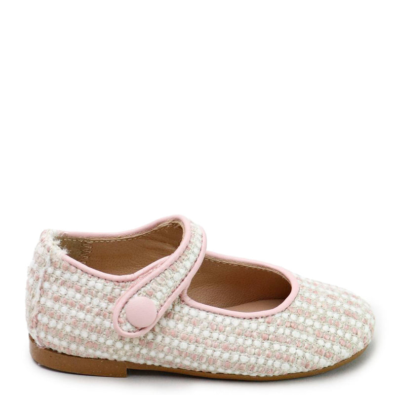 Papanatas Rose and White Linen Weave Mary Jane