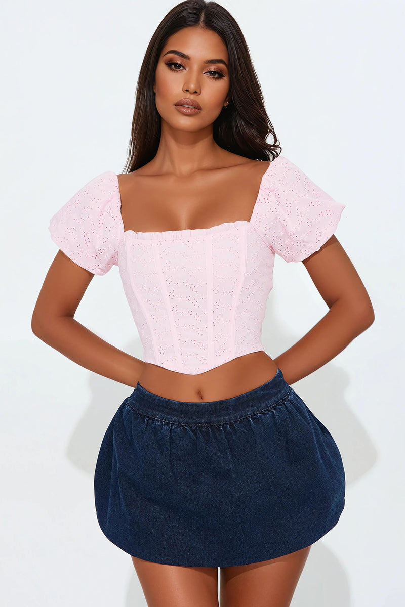 Eliora Eyelet Corset Top - Pink