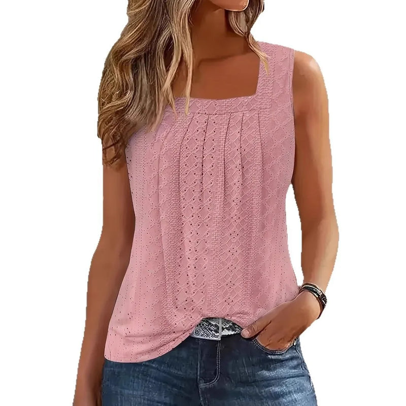 Fashion Woman T Shirt For Women Sleeveless Square Neck Hollow Tops Casual Solid Tank Loose Women'S Blouses Plus Size Clothes 5XL