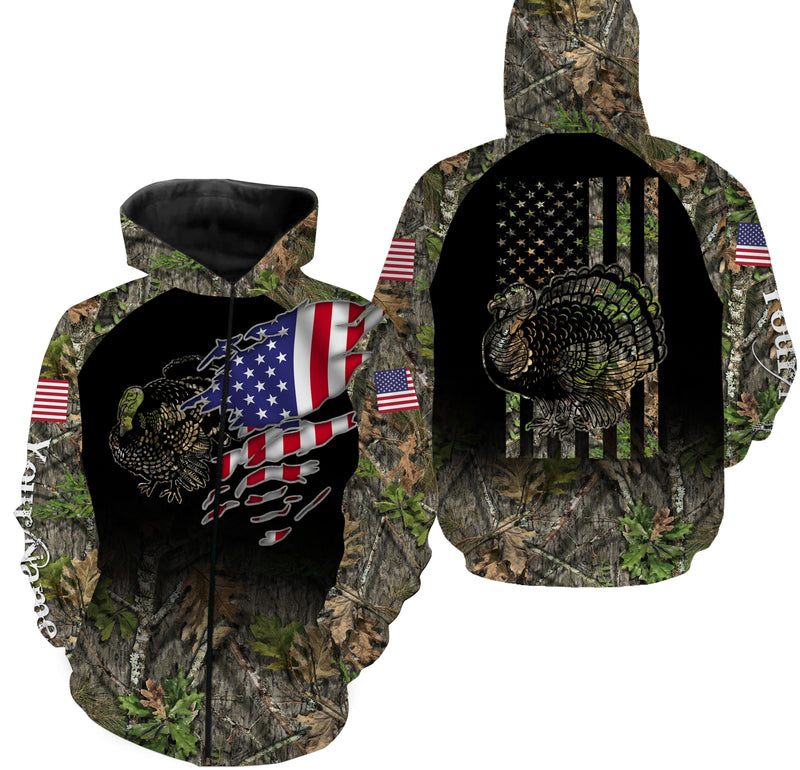 Wild Turkey Hunting Clothes Us Flag Hunting Camo Customize Name 3D All Over Printed Shirts Plus Size Personalized Hunting Gift, Fishing Hoodie