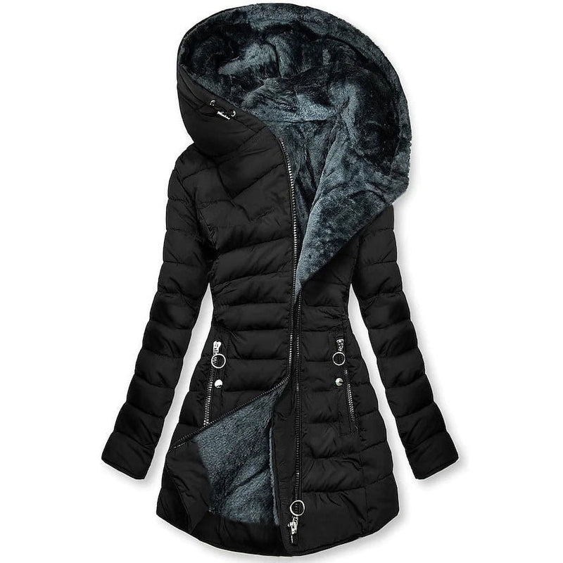 Lenago Womens Winter Coat Plus Size FALL And Winter Clothing, Solid Color Hooded Plush Cotton Winter Clothes 2023